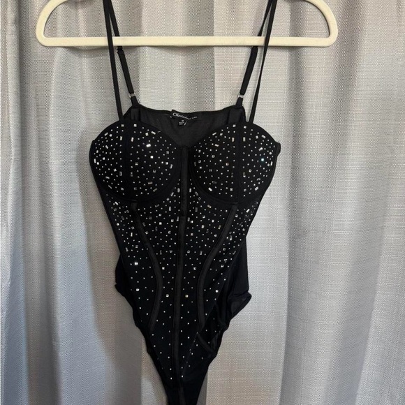 Chocolate Tops - Chocolate Black Crystal-Embellished One-Piece Bodysuit
